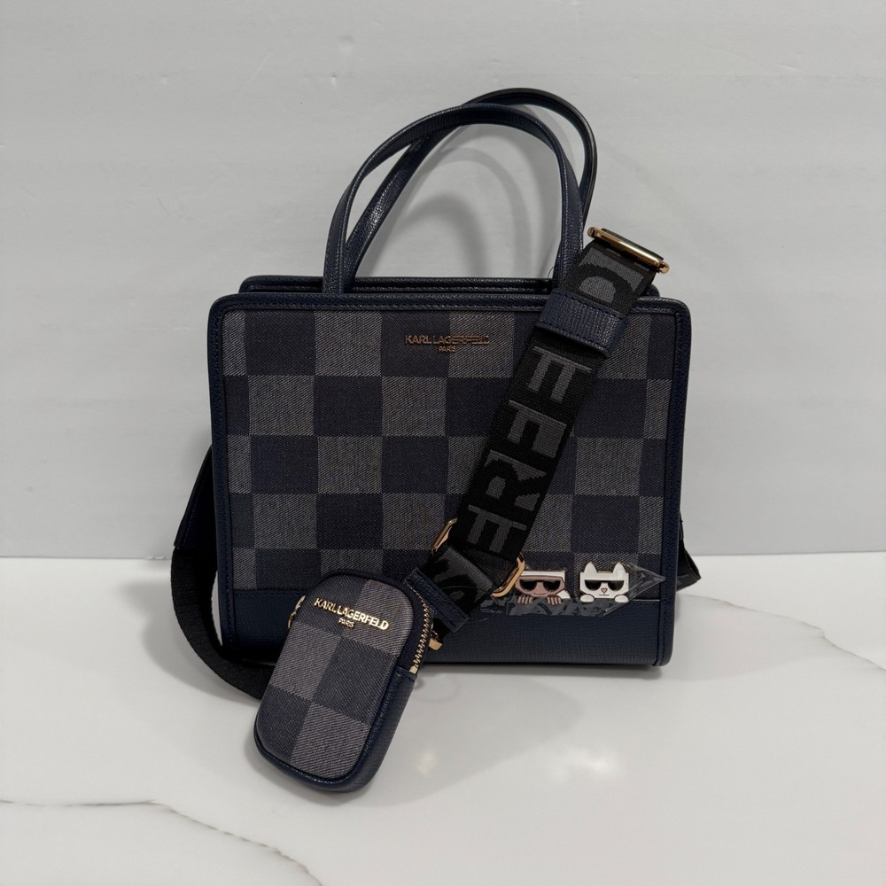 Karl Lagerfeld MAYBELLE Karl+Cat Double Top Handle Satchel Crossbody Bag NEW‎